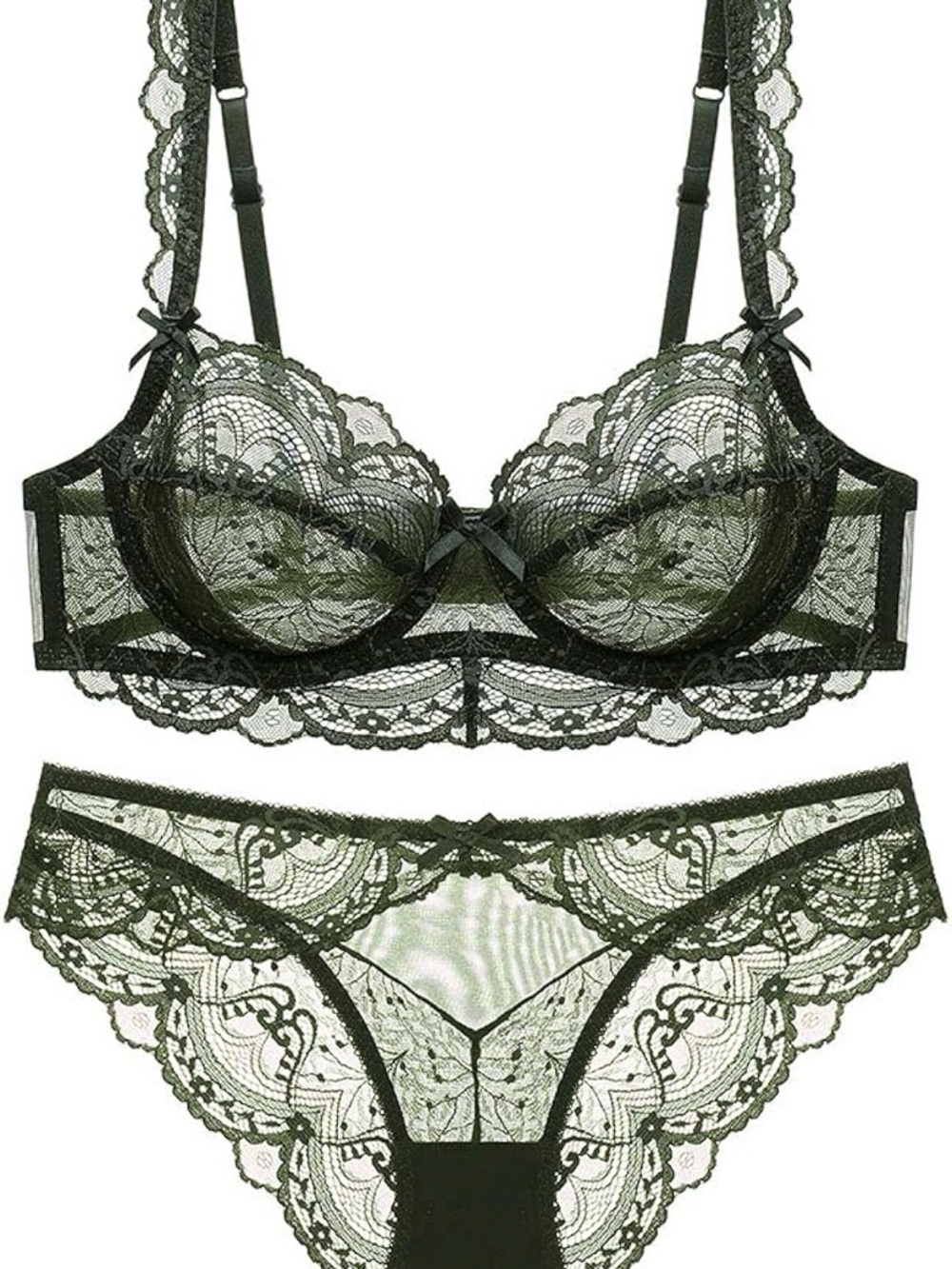 Women's Lace Underwire Bra & Bikini Set - Olive Green